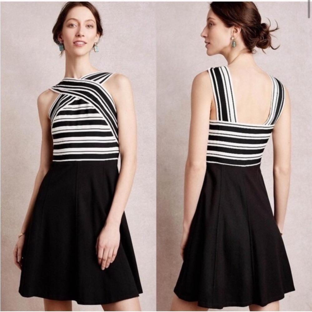 Anthropology (Maeve) Crosswise Bandage Dress Black -White size 6